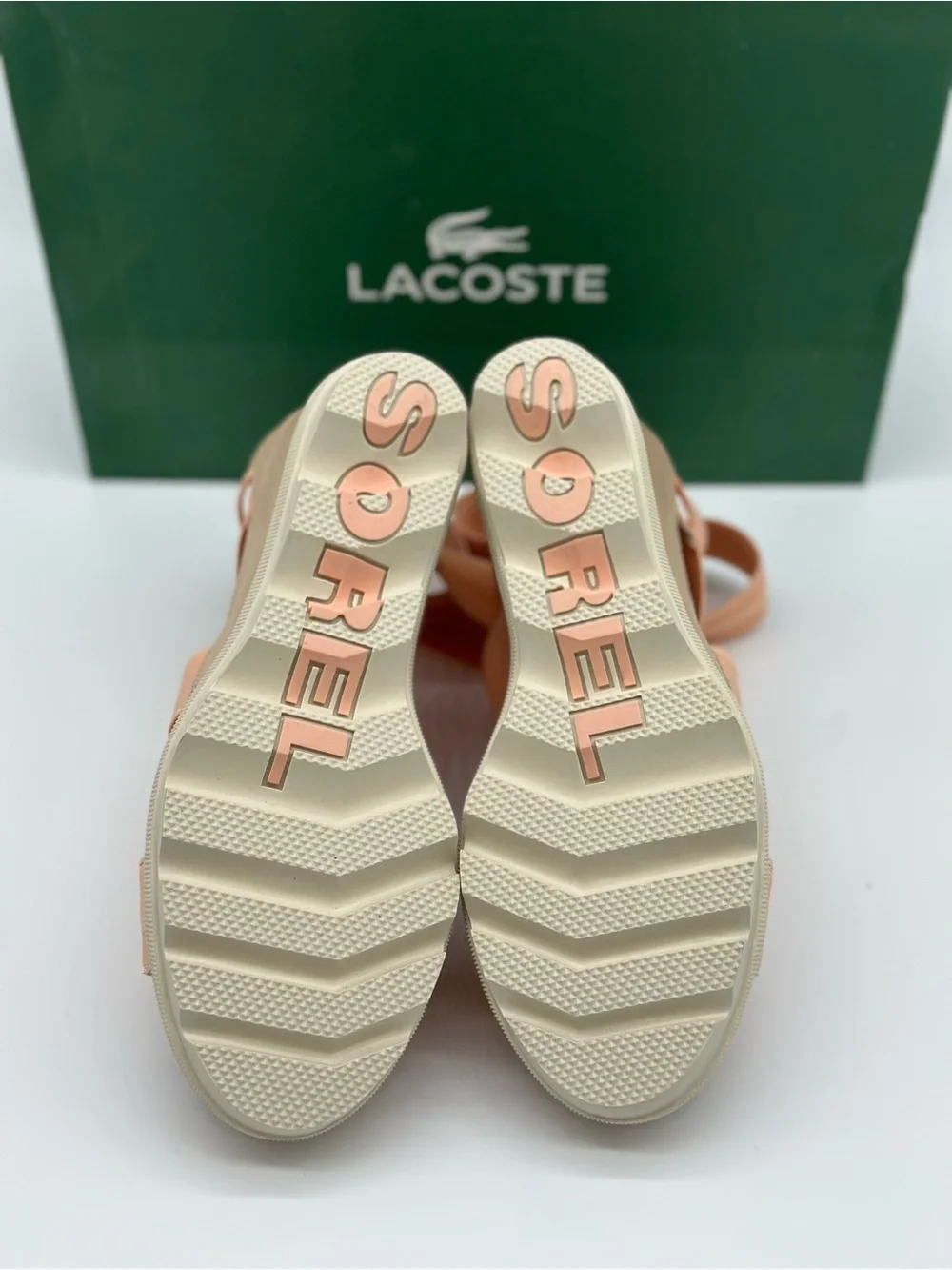 Lacoste Peach Elastic Crossover Wedge Sandals
